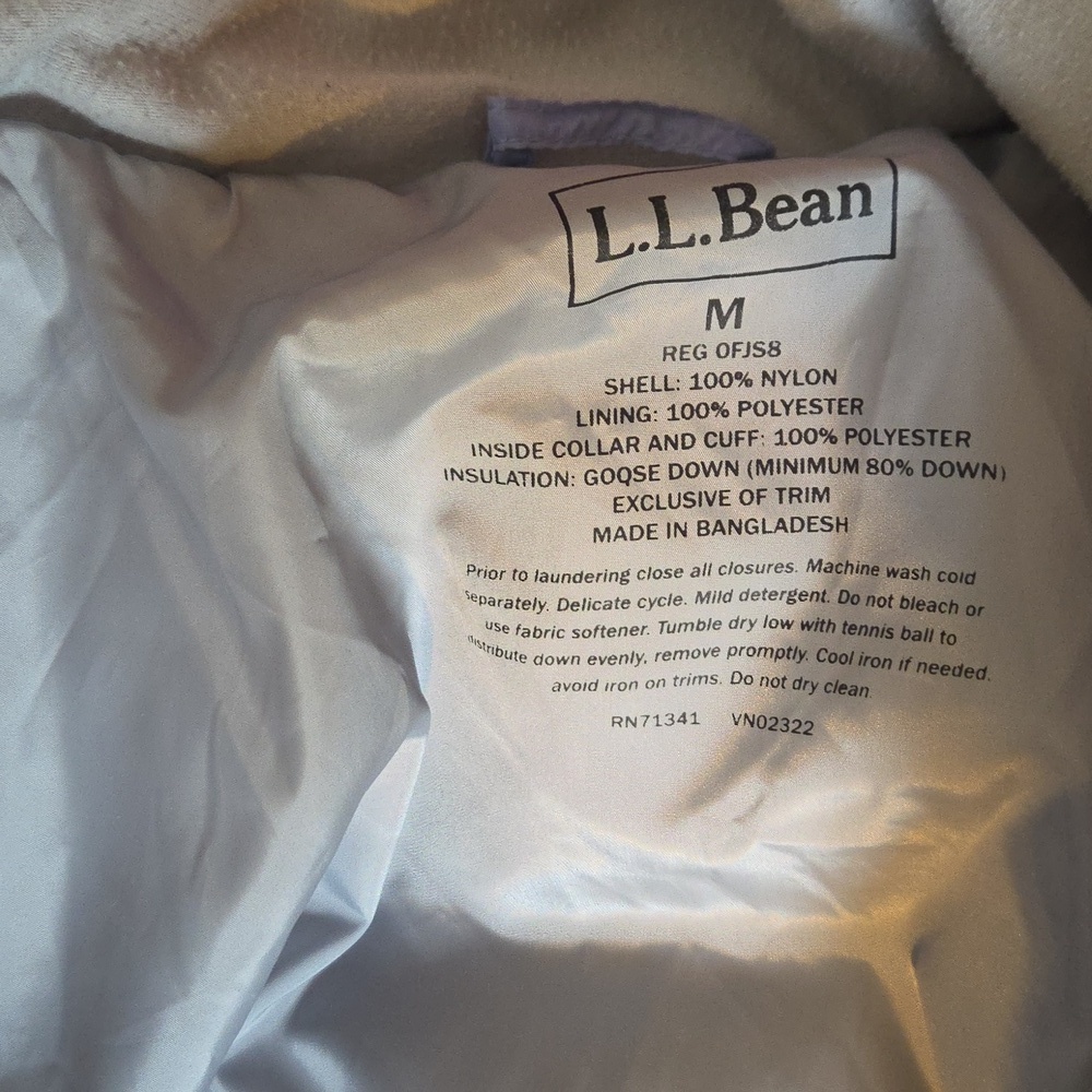 EUC L.L. Bean Quilted Goose Down Puffer Jacket Womens M Lavender Warm - Picture 3 of 11